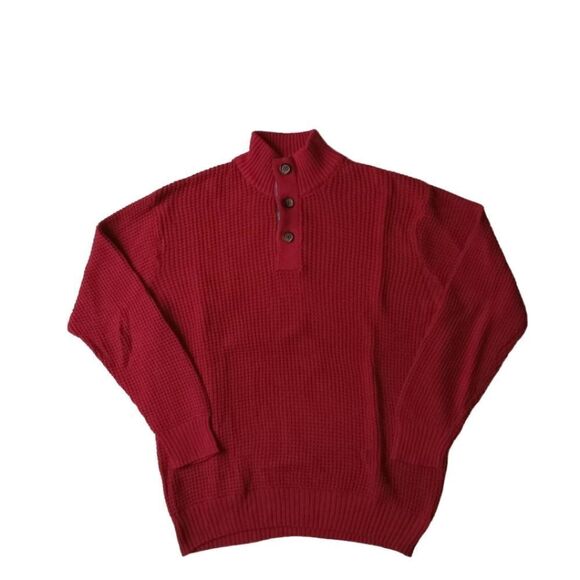 Weatherproof Vintage Red Chunky Cotton Waffle Knit Pullover Sweater Men's Large - Picture 1 of 12